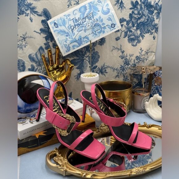 🆕 VERSACE JEANS COUTURE 🧿 NWOB Pink Buckle-Fastening Heeled Sandals Sz 37 US 7 - Picture 5 of 13